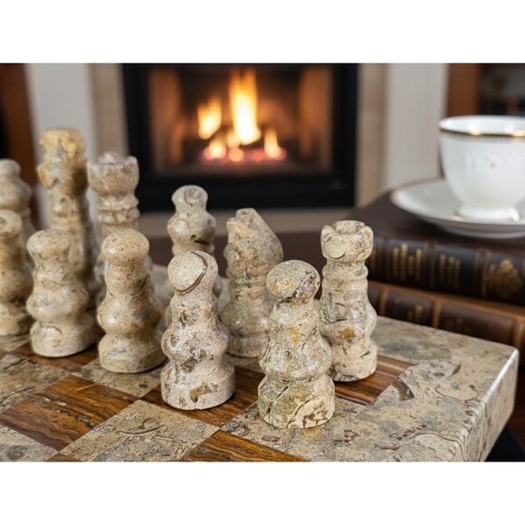 Handmade Marble Chess Set Brown chess Board & Pieces storage box Christmas gift - Picture 8 of 16
